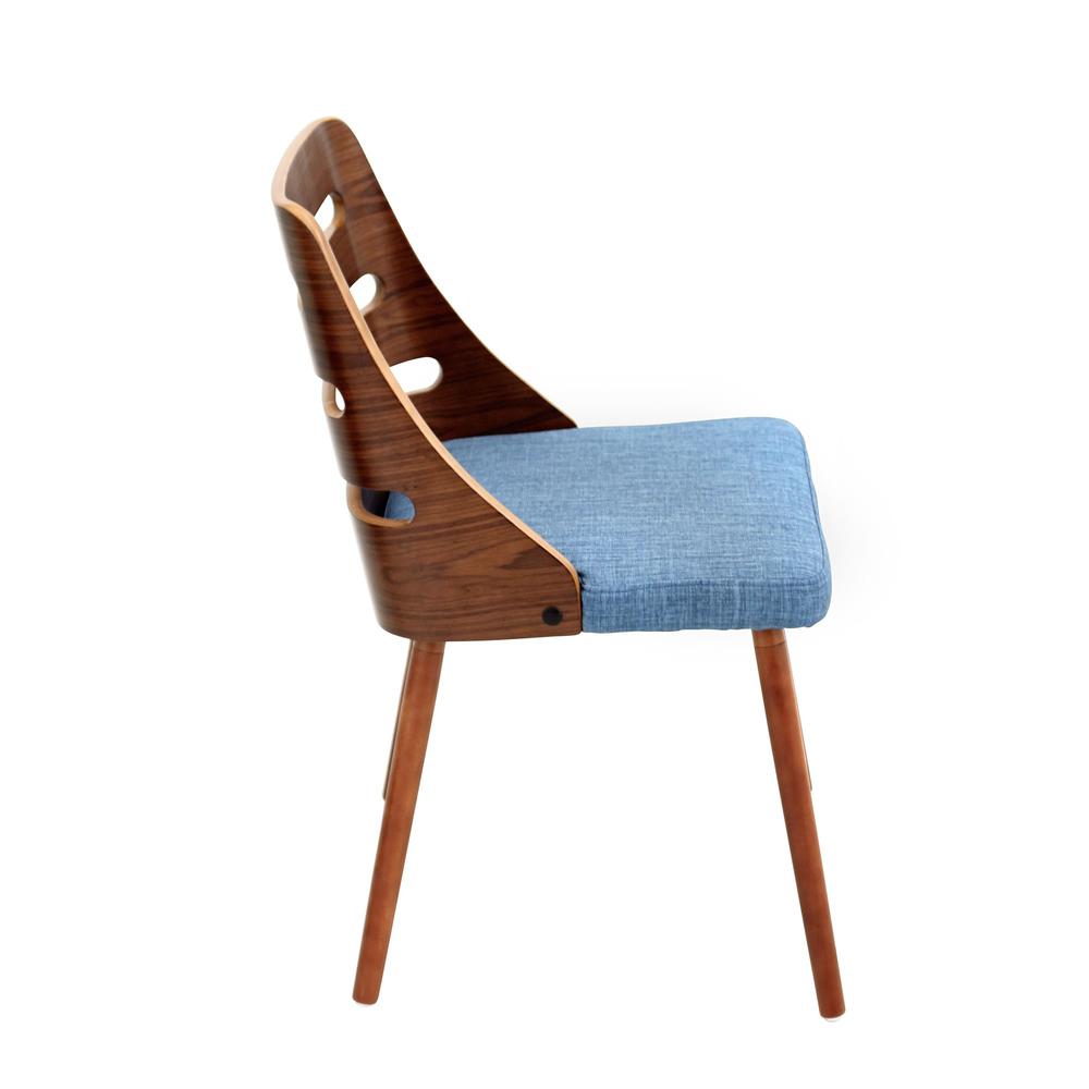 Trevi Mid-Century Modern Dining/Accent Chair in Walnut with Blue Fabric. Picture 2