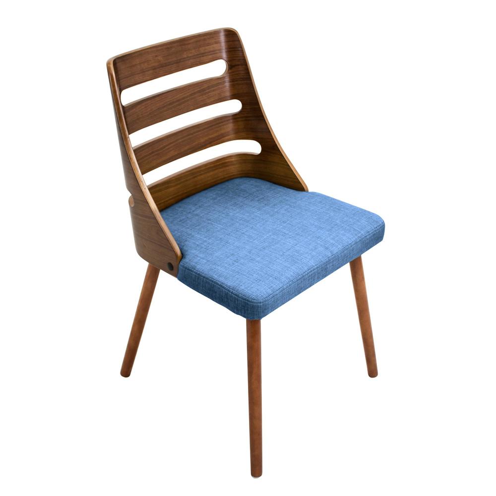 Trevi Mid-Century Modern Dining/Accent Chair in Walnut with Blue Fabric. Picture 6