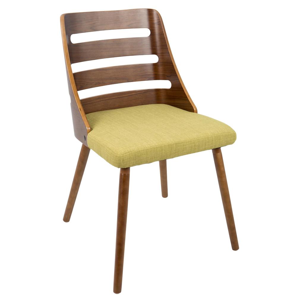 Trevi Mid-Century Modern Dining/Accent Chair in Walnut with Green Fabric. Picture 1