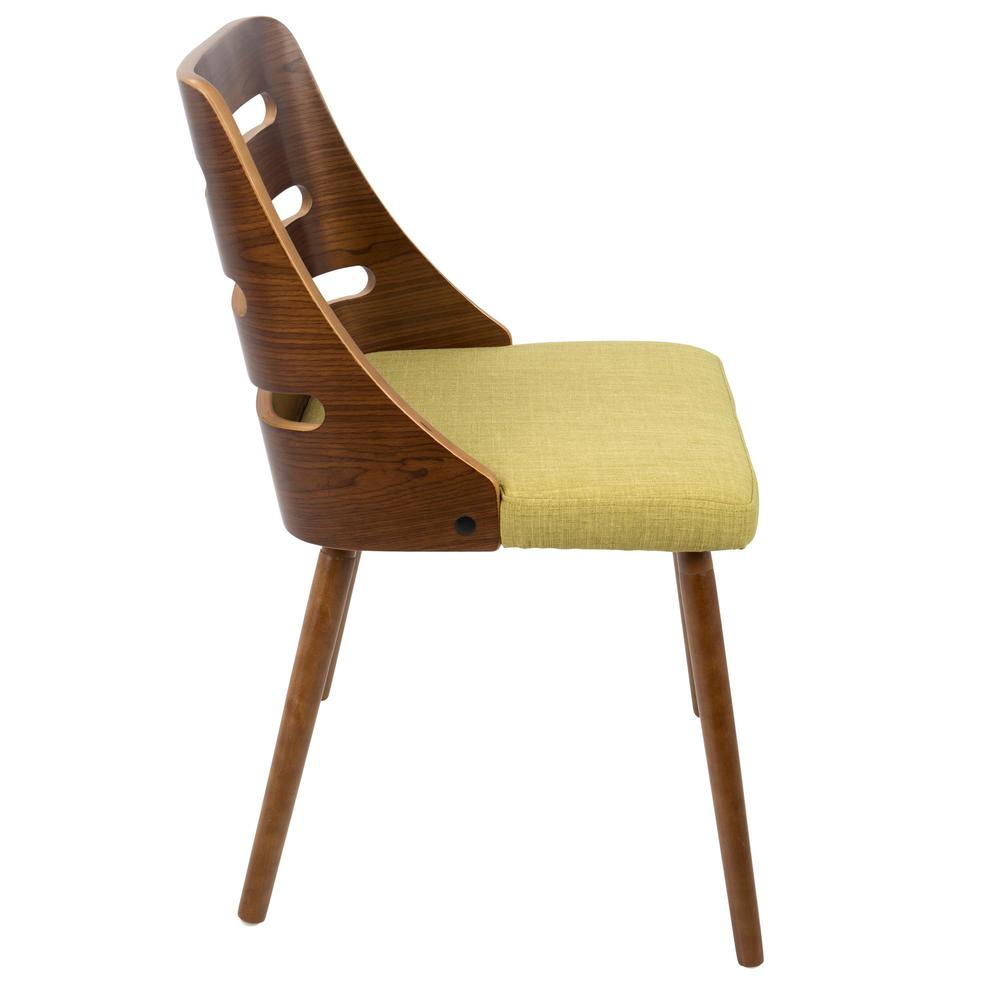 Trevi Mid-Century Modern Dining/Accent Chair in Walnut with Green Fabric. Picture 2