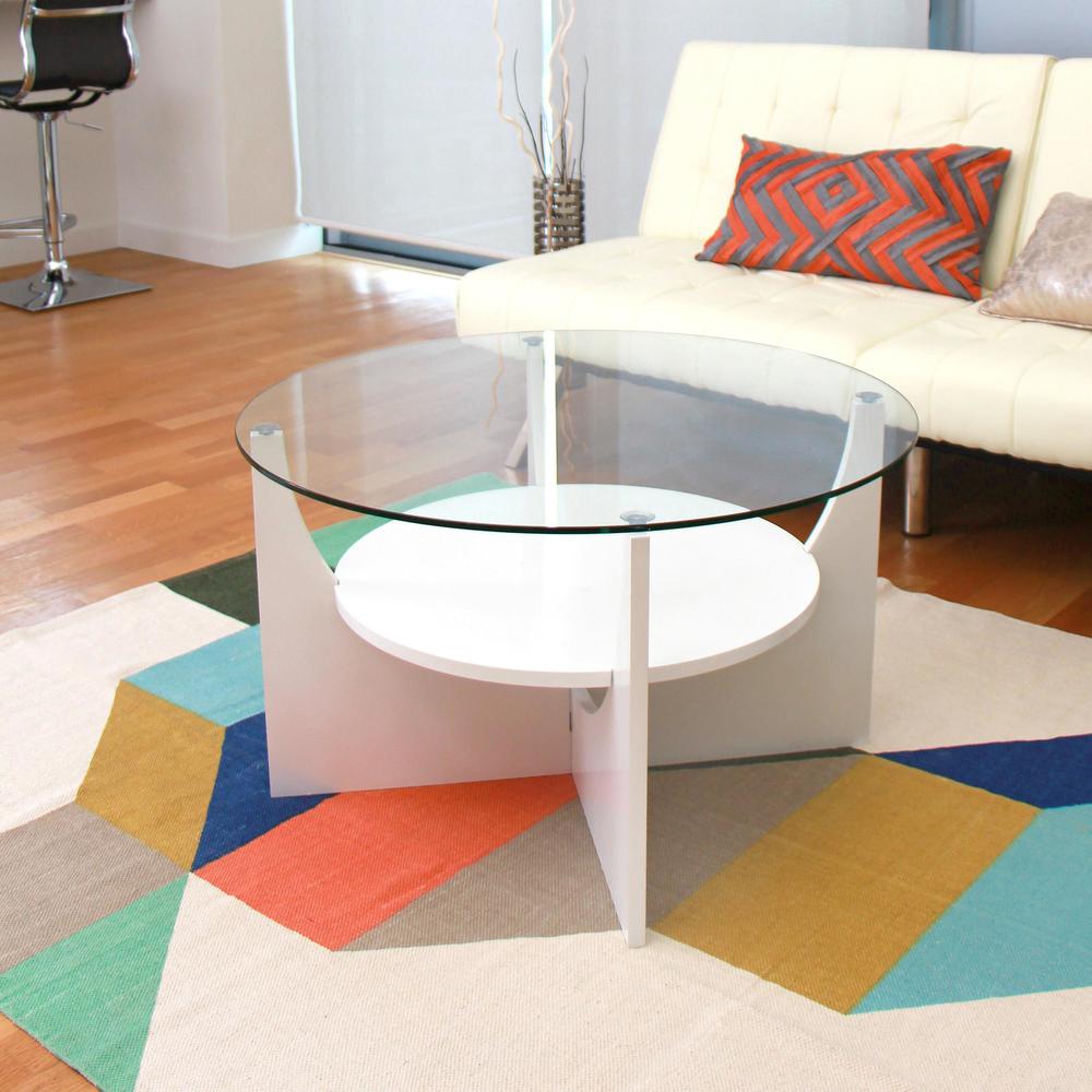 U Shaped Contemporary Coffee Table in White. Picture 1