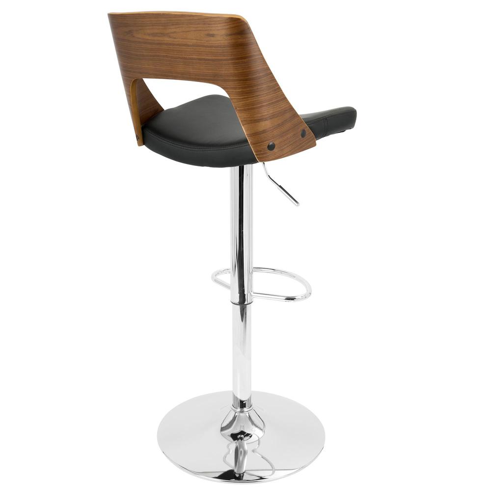 Valencia Mid-Century Modern Adjustable Barstool with Swivel in Walnut and Black Faux Leather. Picture 4