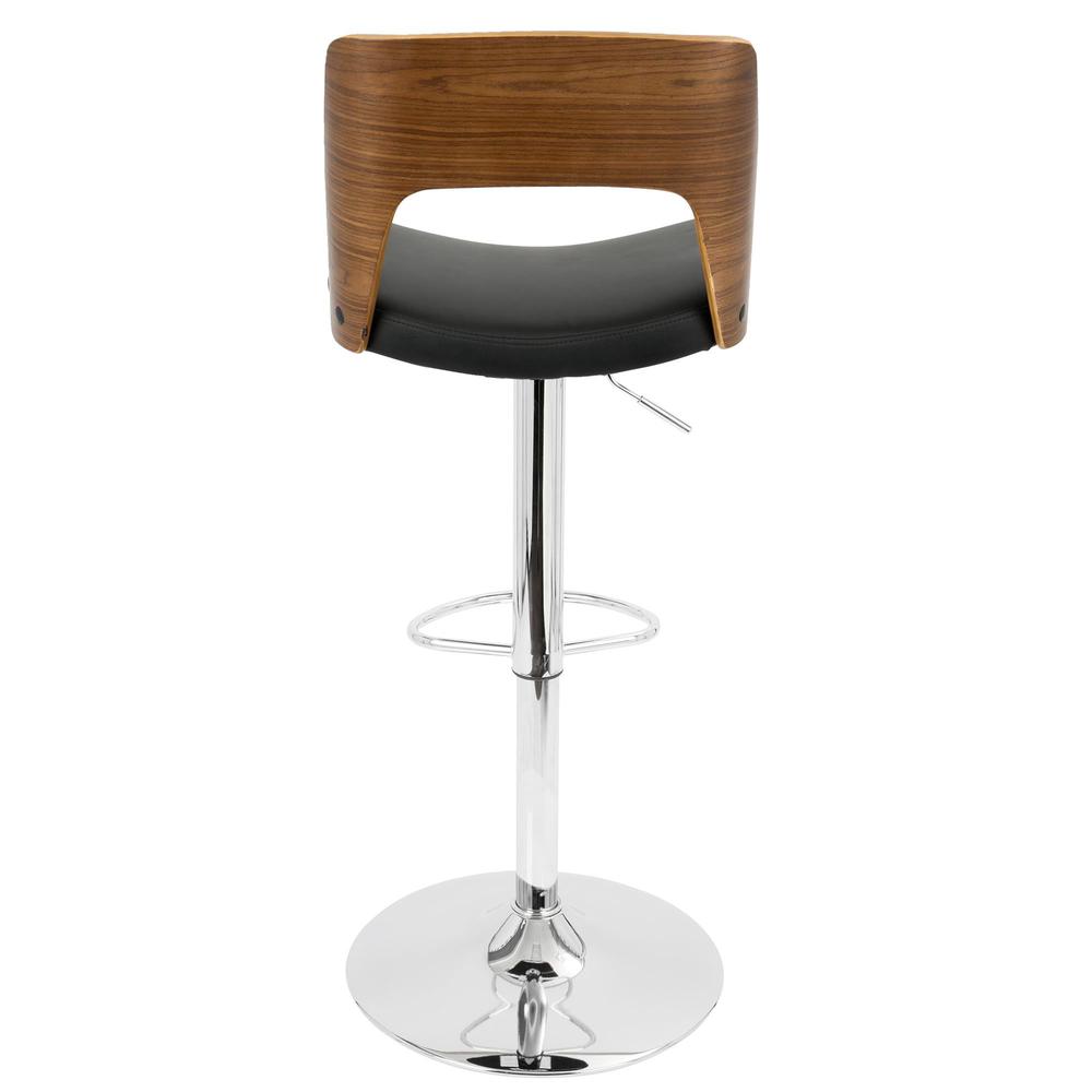 Valencia Mid-Century Modern Adjustable Barstool with Swivel in Walnut and Black Faux Leather. Picture 5