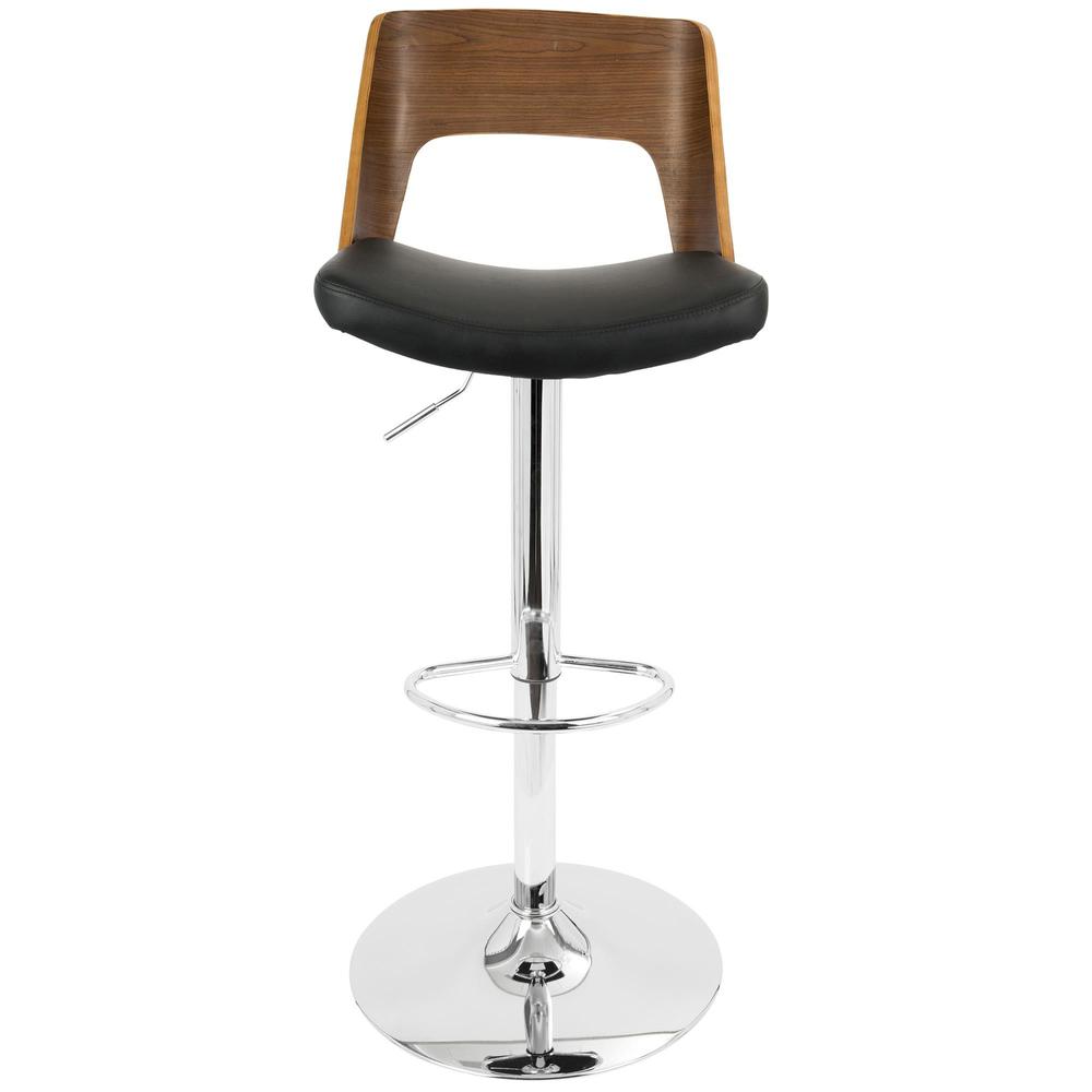Valencia Mid-Century Modern Adjustable Barstool with Swivel in Walnut and Black Faux Leather. Picture 6