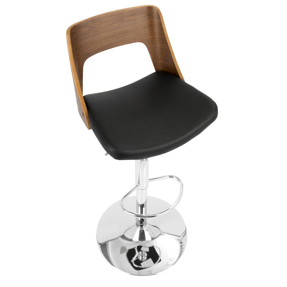 Valencia Mid-Century Modern Adjustable Barstool with Swivel in Walnut and Black Faux Leather. Picture 7
