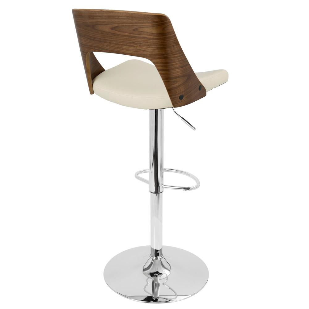 Valencia Mid-Century Modern Adjustable Barstool with Swivel in Walnut and Cream Faux Leather. Picture 4
