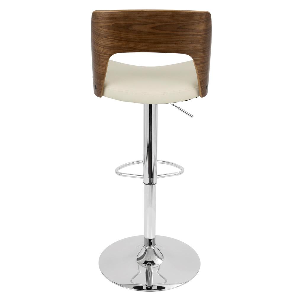 Valencia Mid-Century Modern Adjustable Barstool with Swivel in Walnut and Cream Faux Leather. Picture 5