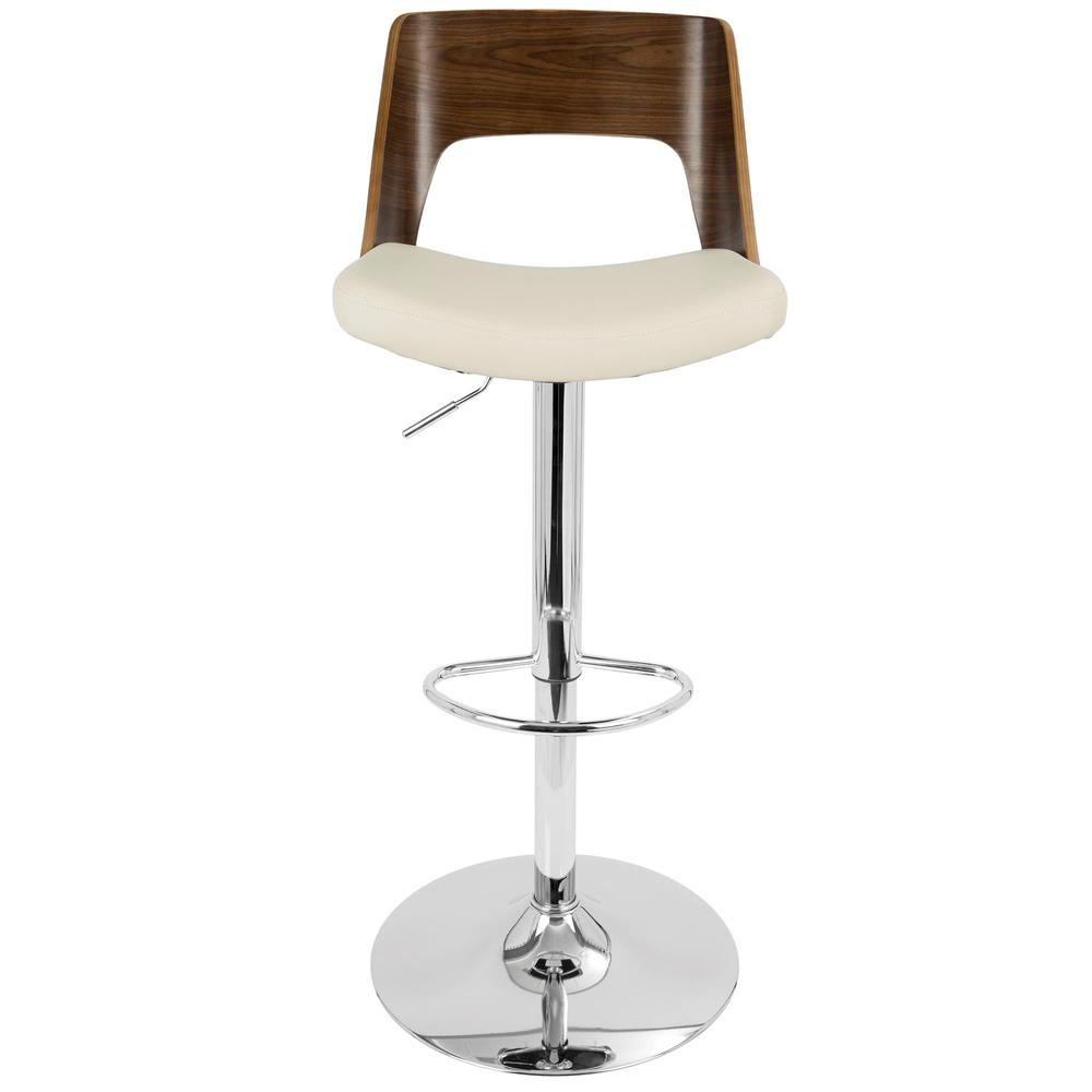 Valencia Mid-Century Modern Adjustable Barstool with Swivel in Walnut and Cream Faux Leather. Picture 6