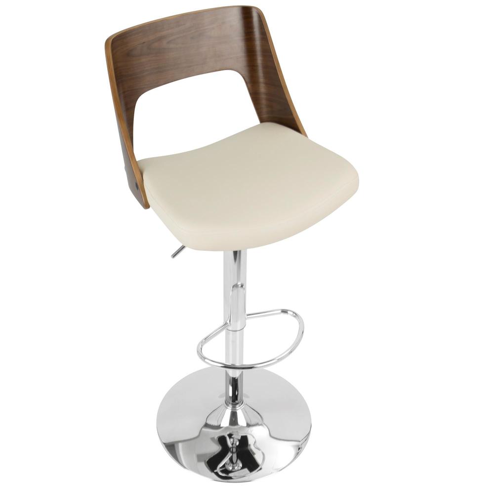 Valencia Mid-Century Modern Adjustable Barstool with Swivel in Walnut and Cream Faux Leather. Picture 7