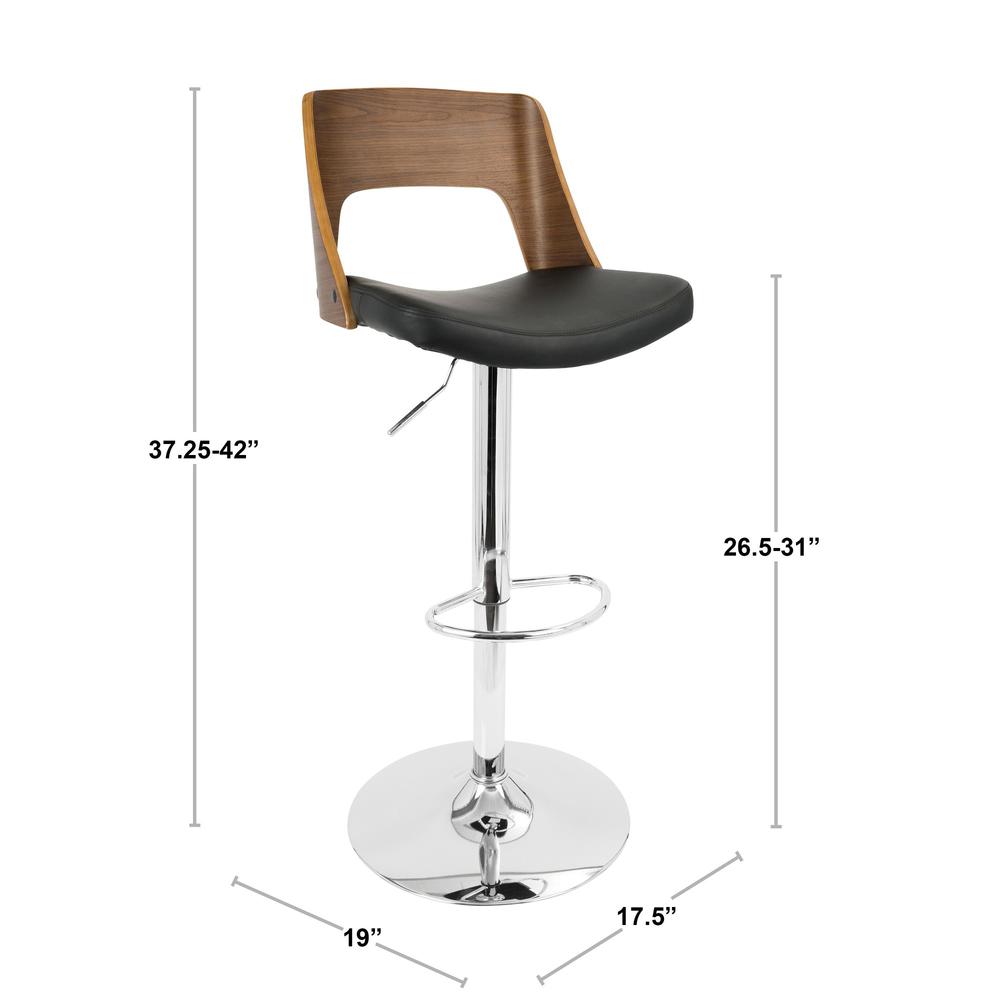 Valencia Mid-Century Modern Adjustable Barstool with Swivel in Walnut and Black Faux Leather. Picture 9