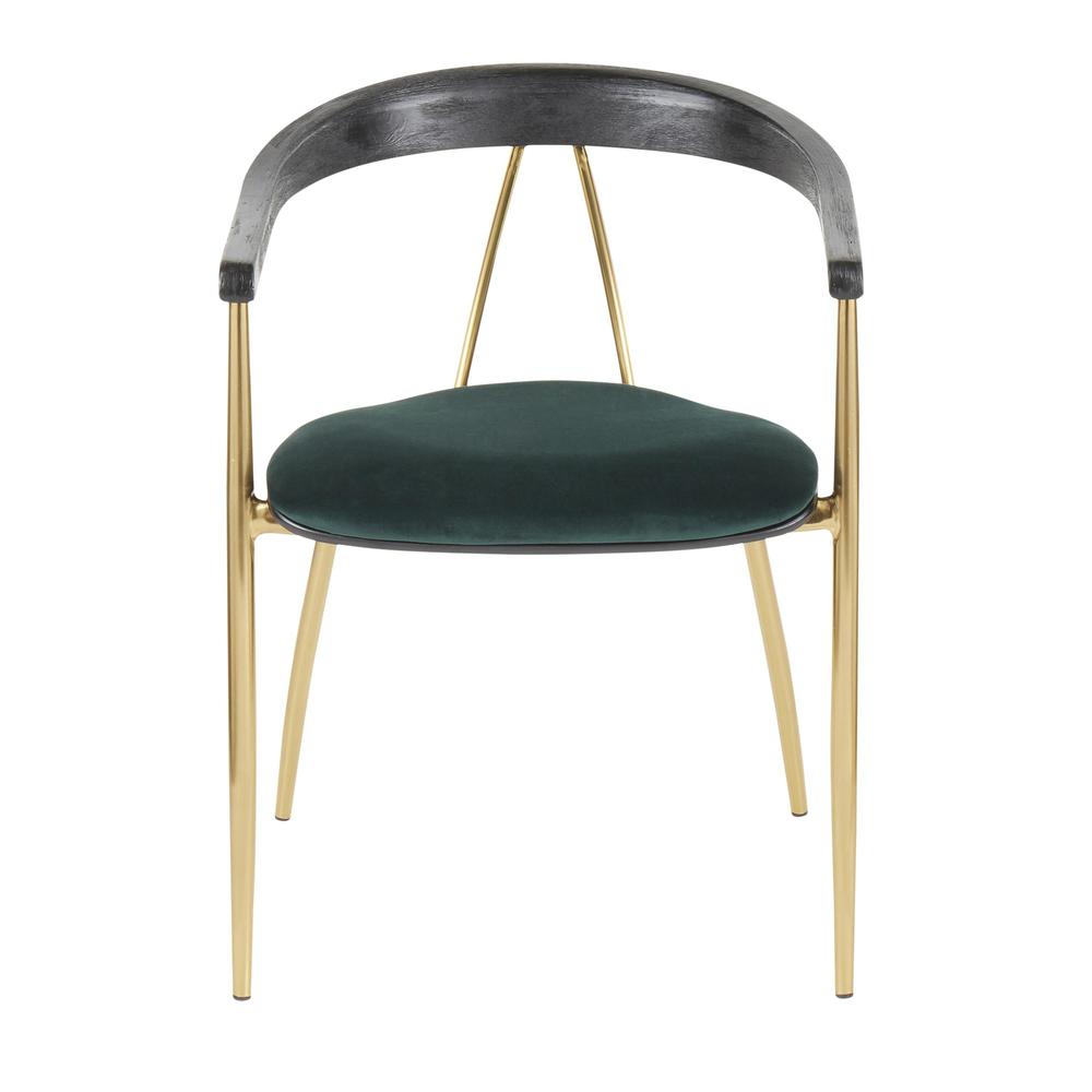 Vanessa Contemporary Chair in Gold Metal and Green Velvet with Black Wood Accent - Set of 2. Picture 6