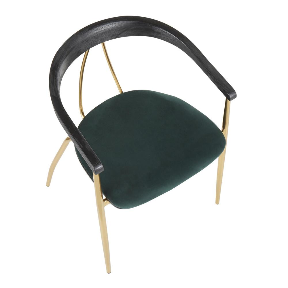 Vanessa Contemporary Chair in Gold Metal and Green Velvet with Black Wood Accent - Set of 2. Picture 7