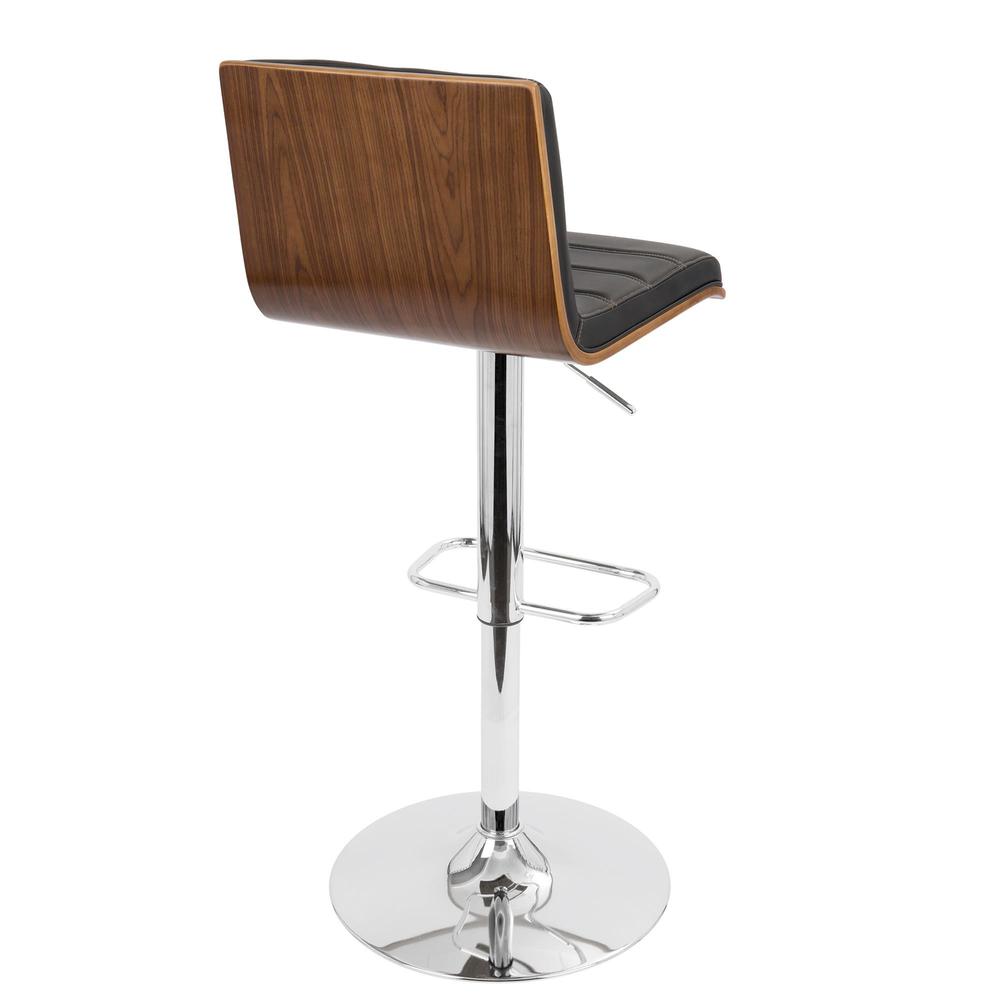 Vasari Mid-Century Modern Adjustable Barstool with Swivel in Walnut and Black Faux Leather. Picture 4
