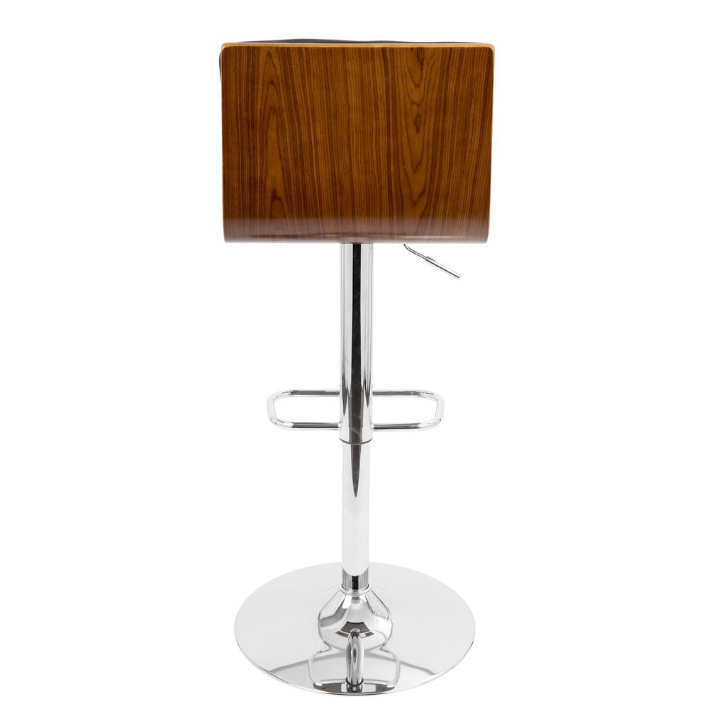 Vasari Mid-Century Modern Adjustable Barstool with Swivel in Walnut and Black Faux Leather. Picture 5