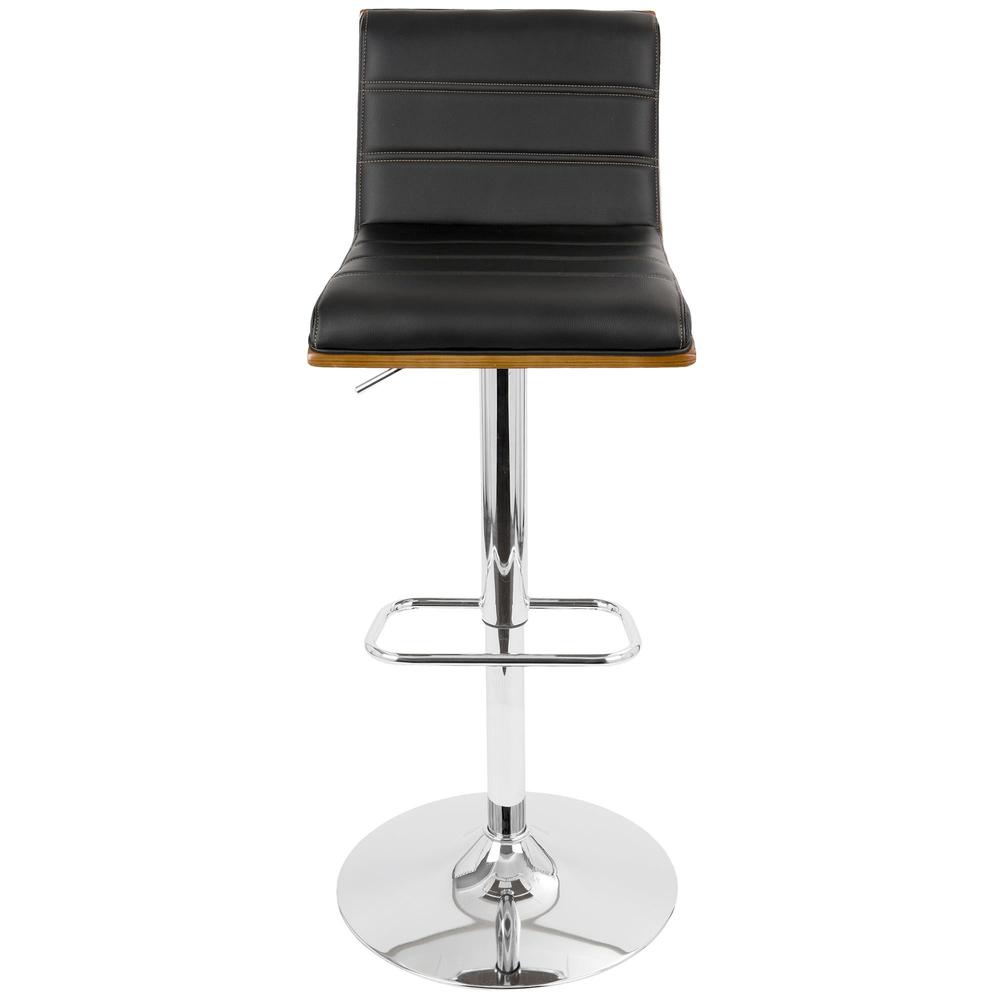 Vasari Mid-Century Modern Adjustable Barstool with Swivel in Walnut and Black Faux Leather. Picture 6