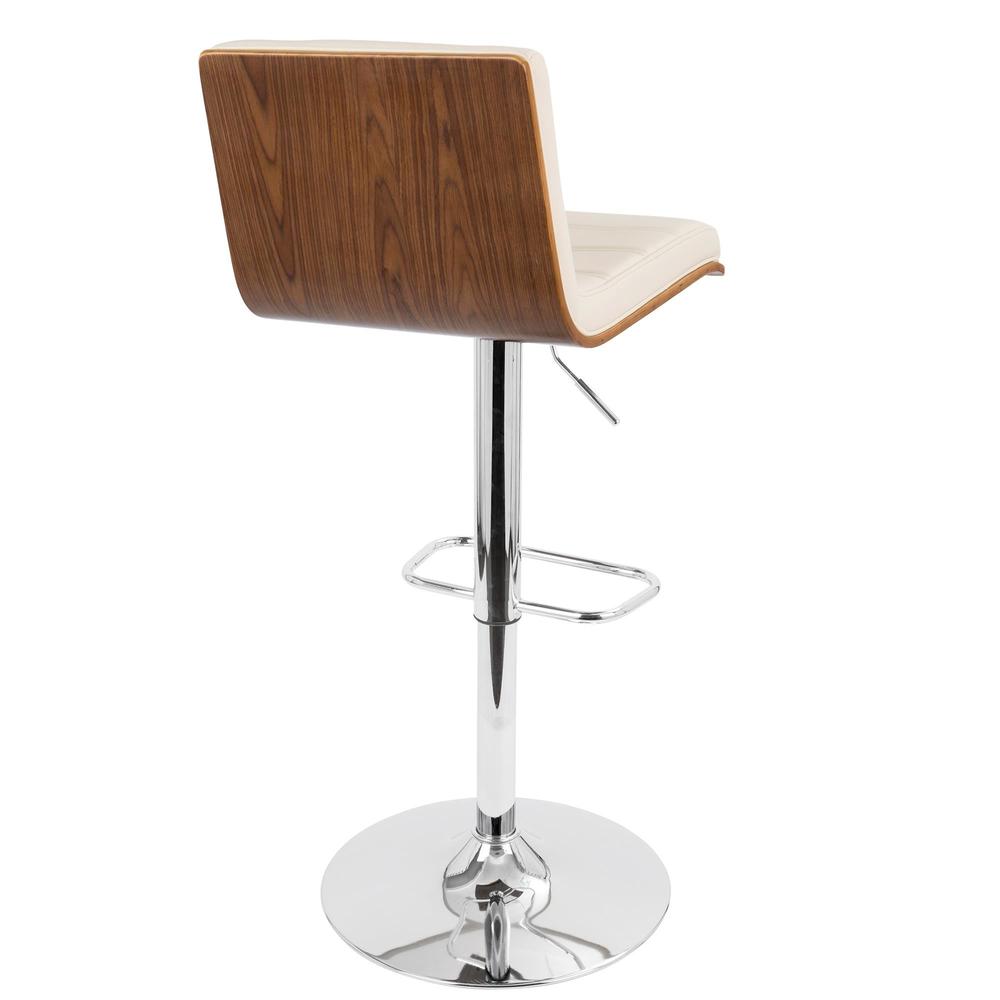 Vasari Mid-Century Modern Adjustable Barstool with Swivel in Walnut and Cream Faux Leather. Picture 4