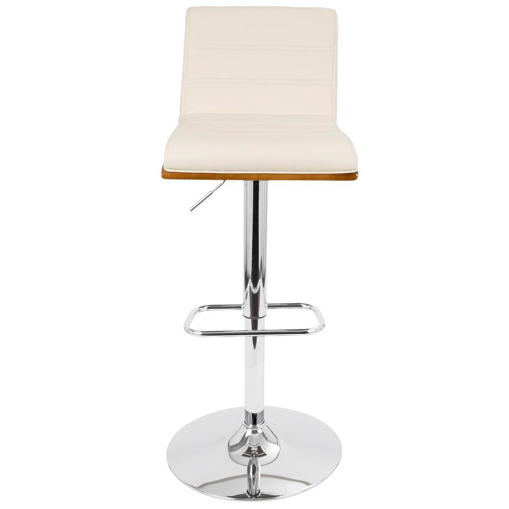 Vasari Mid-Century Modern Adjustable Barstool with Swivel in Walnut and Cream Faux Leather. Picture 6