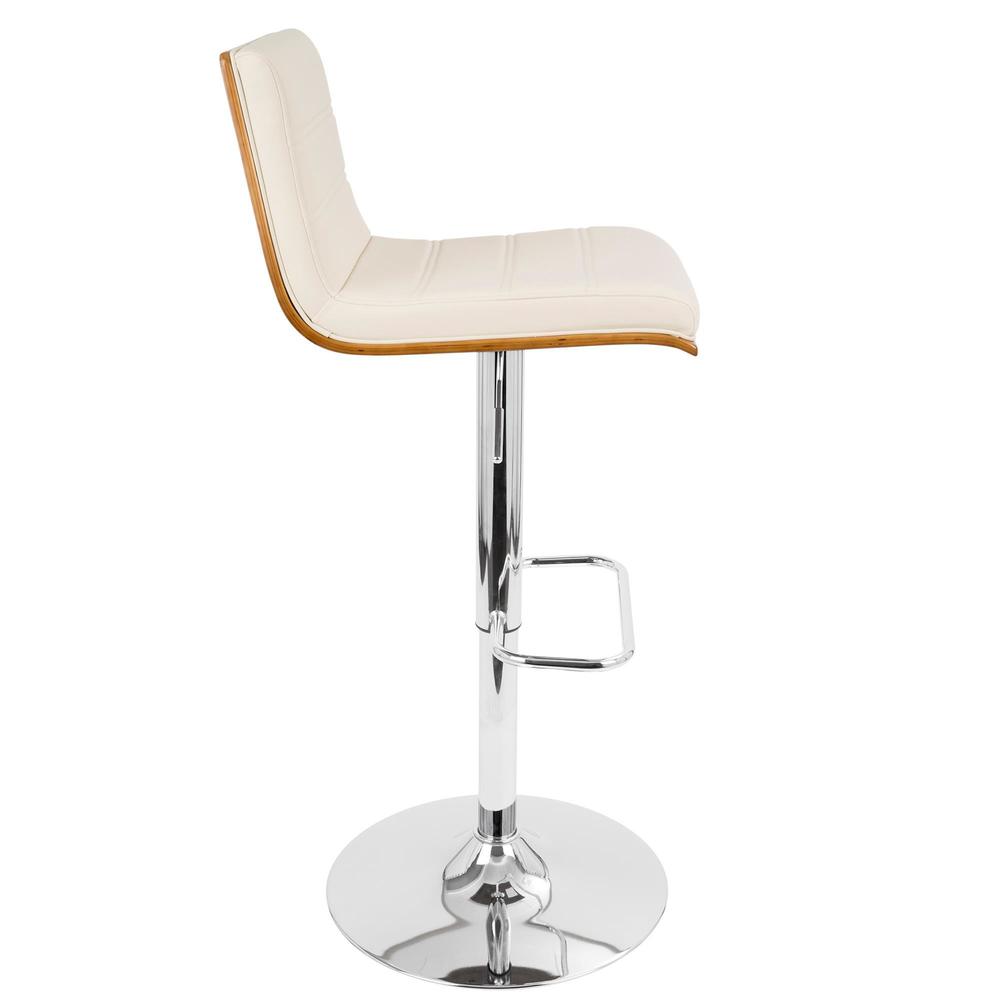 Vasari Mid-Century Modern Adjustable Barstool with Swivel in Walnut and Cream Faux Leather. Picture 3