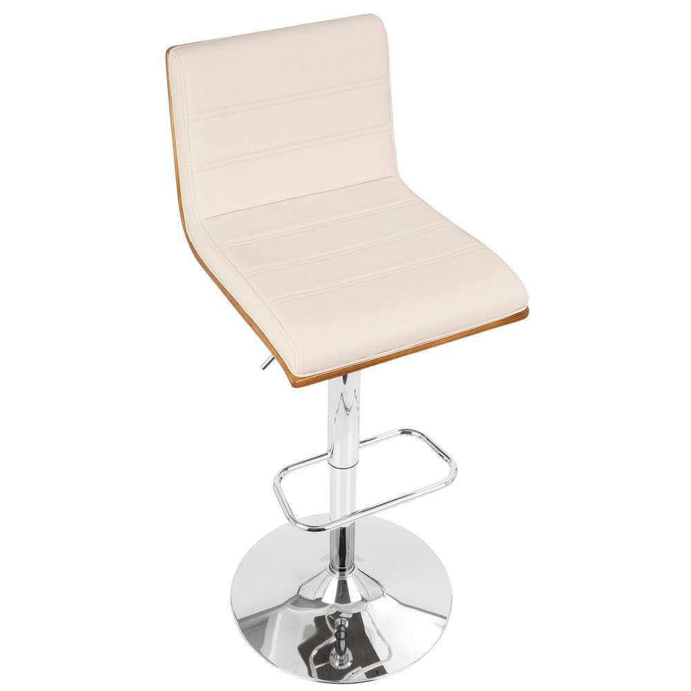 Vasari Mid-Century Modern Adjustable Barstool with Swivel in Walnut and Cream Faux Leather. Picture 7