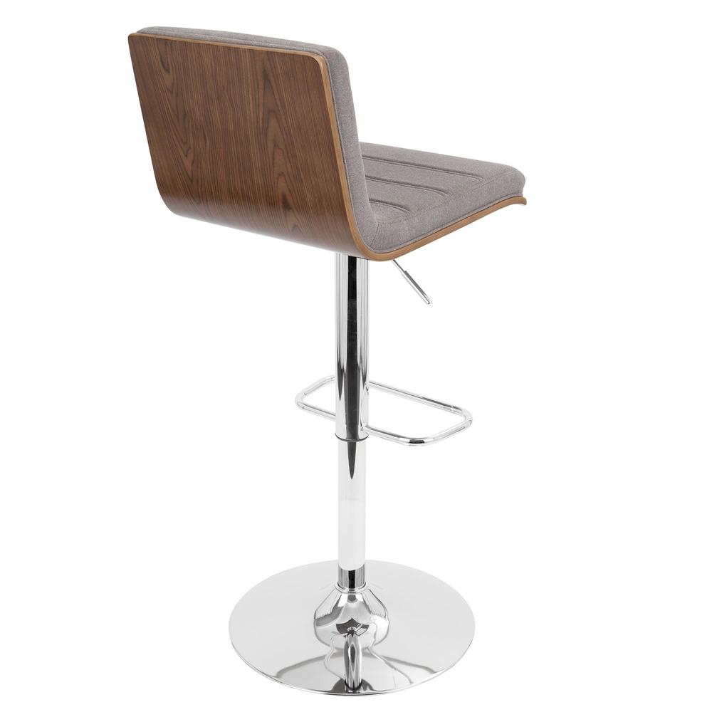 Vasari Mid-Century Modern Adjustable Barstool with Swivel in Walnut and Grey Fabric. Picture 4