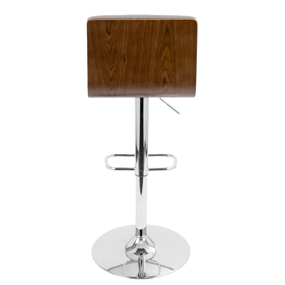 Vasari Mid-Century Modern Adjustable Barstool with Swivel in Walnut and Grey Fabric. Picture 5