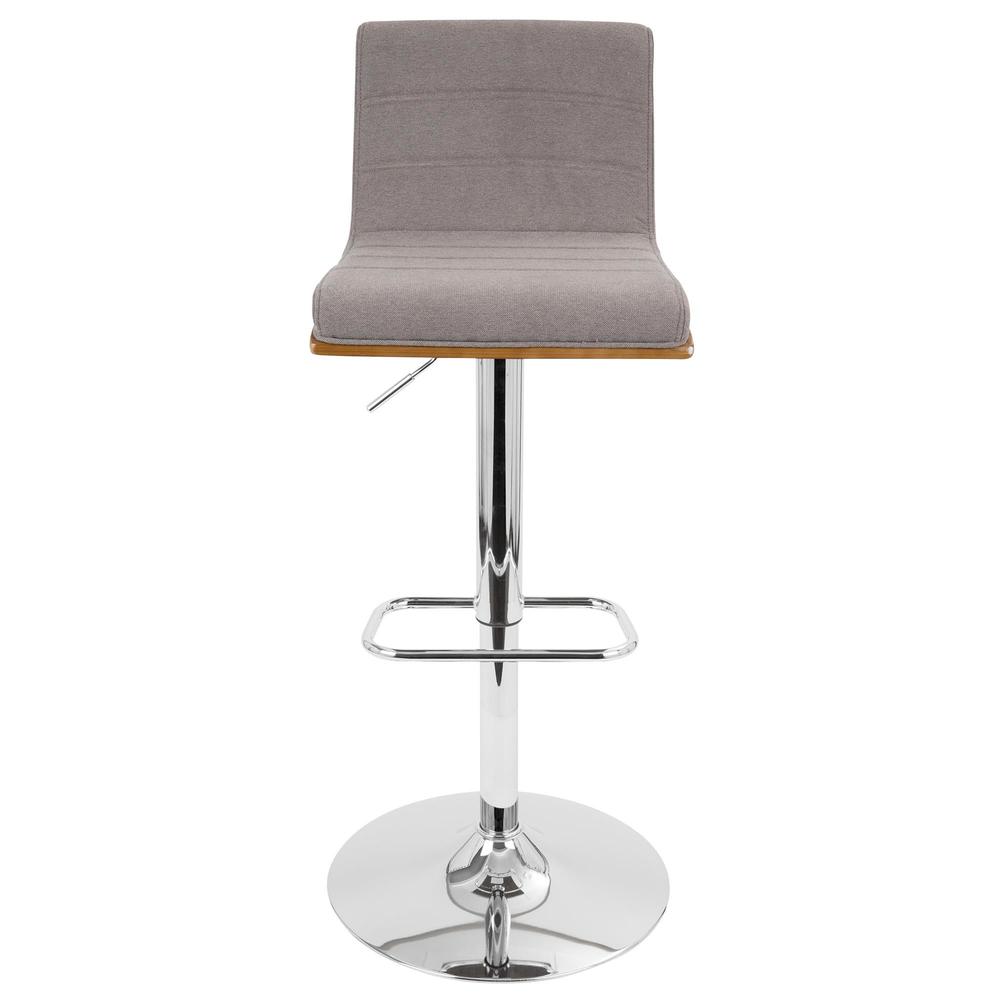 Vasari Mid-Century Modern Adjustable Barstool with Swivel in Walnut and Grey Fabric. Picture 6