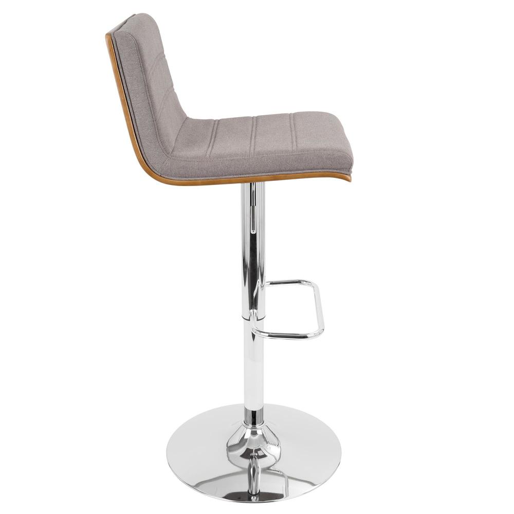 Vasari Mid-Century Modern Adjustable Barstool with Swivel in Walnut and Grey Fabric. Picture 3