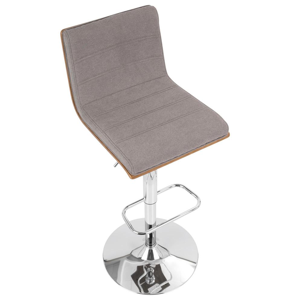 Vasari Mid-Century Modern Adjustable Barstool with Swivel in Walnut and Grey Fabric. Picture 7