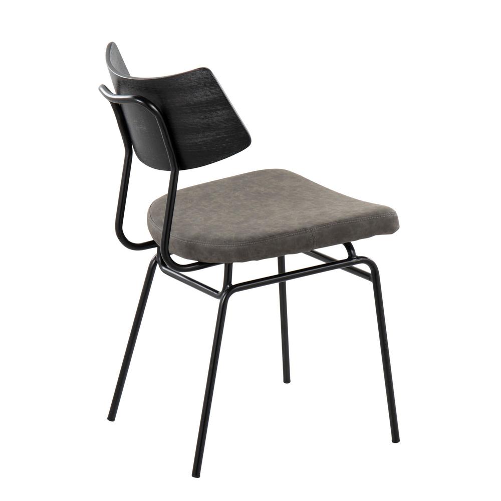Black Metal, Dark Grey PU, Black Wood Walker Chair - Set of 2. Picture 4
