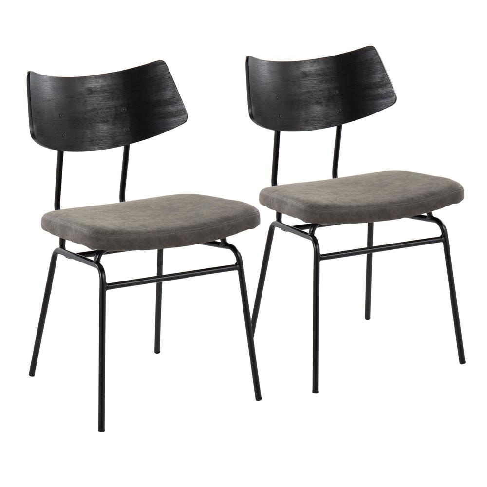 Black Metal, Dark Grey PU, Black Wood Walker Chair - Set of 2. Picture 1