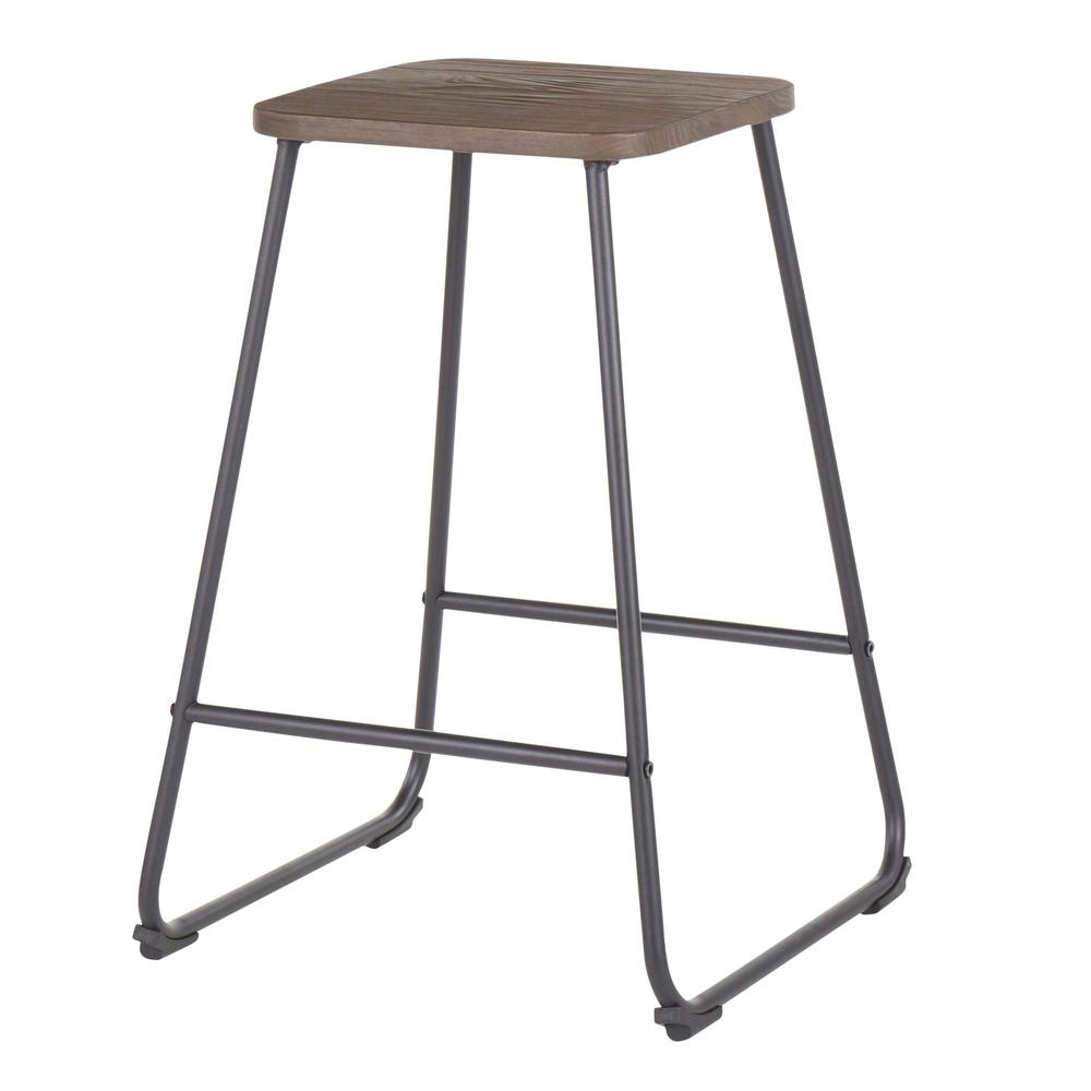 Zac Industrial Counter Stool in Black Metal and Espresso Wood - Set of 2. Picture 4