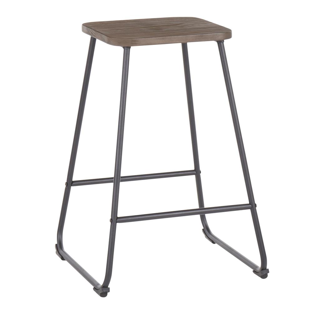 Zac Industrial Counter Stool in Black Metal and Espresso Wood - Set of 2. Picture 2