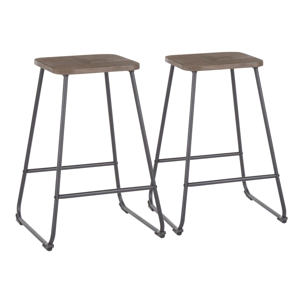 Zac Industrial Counter Stool in Black Metal and Espresso Wood - Set of 2. Picture 1