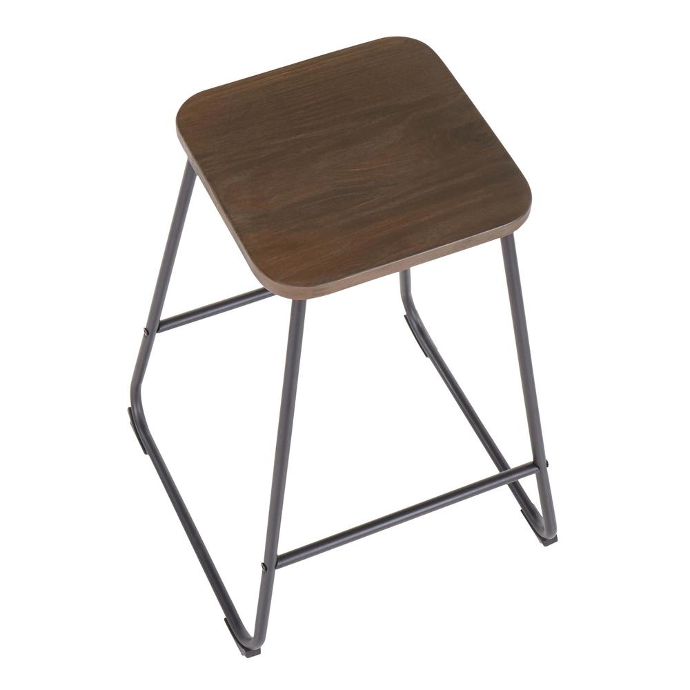 Zac Industrial Counter Stool in Black Metal and Espresso Wood - Set of 2. Picture 7