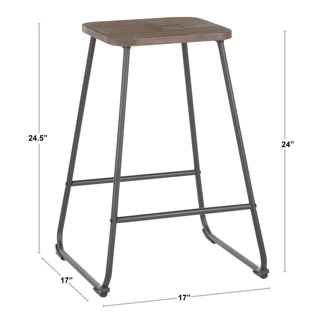 Zac Industrial Counter Stool in Black Metal and Espresso Wood - Set of 2. Picture 8
