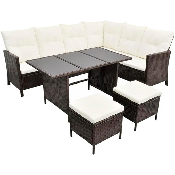 vidaXL 4 Piece Garden Lounge Set with Cushions Poly Rattan Brown, 43095. Picture 1