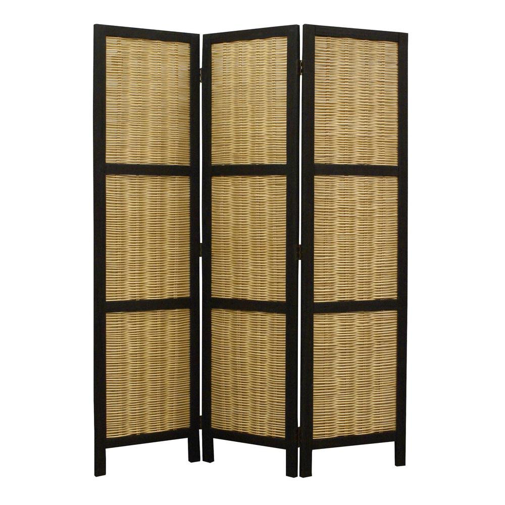 Dark Brown and Natural Willow 3 Panel Room Divider Screen - 274670. Picture 6