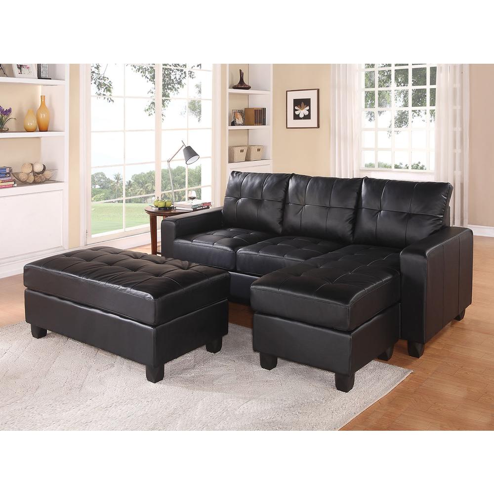 83" X 57" X 35" Black Bonded Leather Match Sectional Sofa With Ottoman - 285642. Picture 2