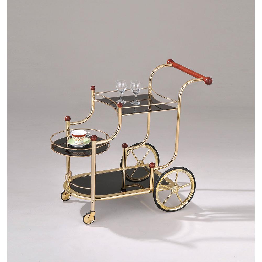 38" X 21" X 33" Golden Plated And Black Glass Serving Cart - 286124. Picture 2