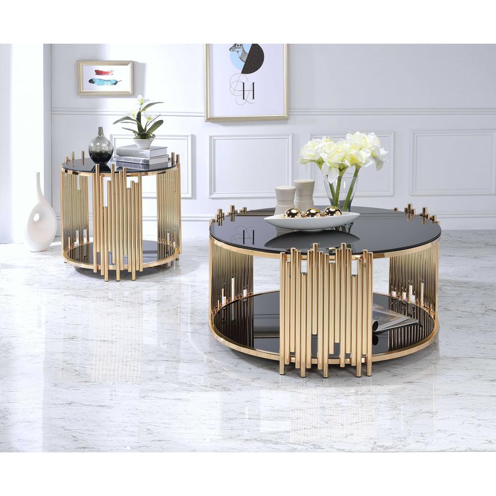 25" X 25" X 22" Black Glass And Gold End Table - 286382. Picture 2