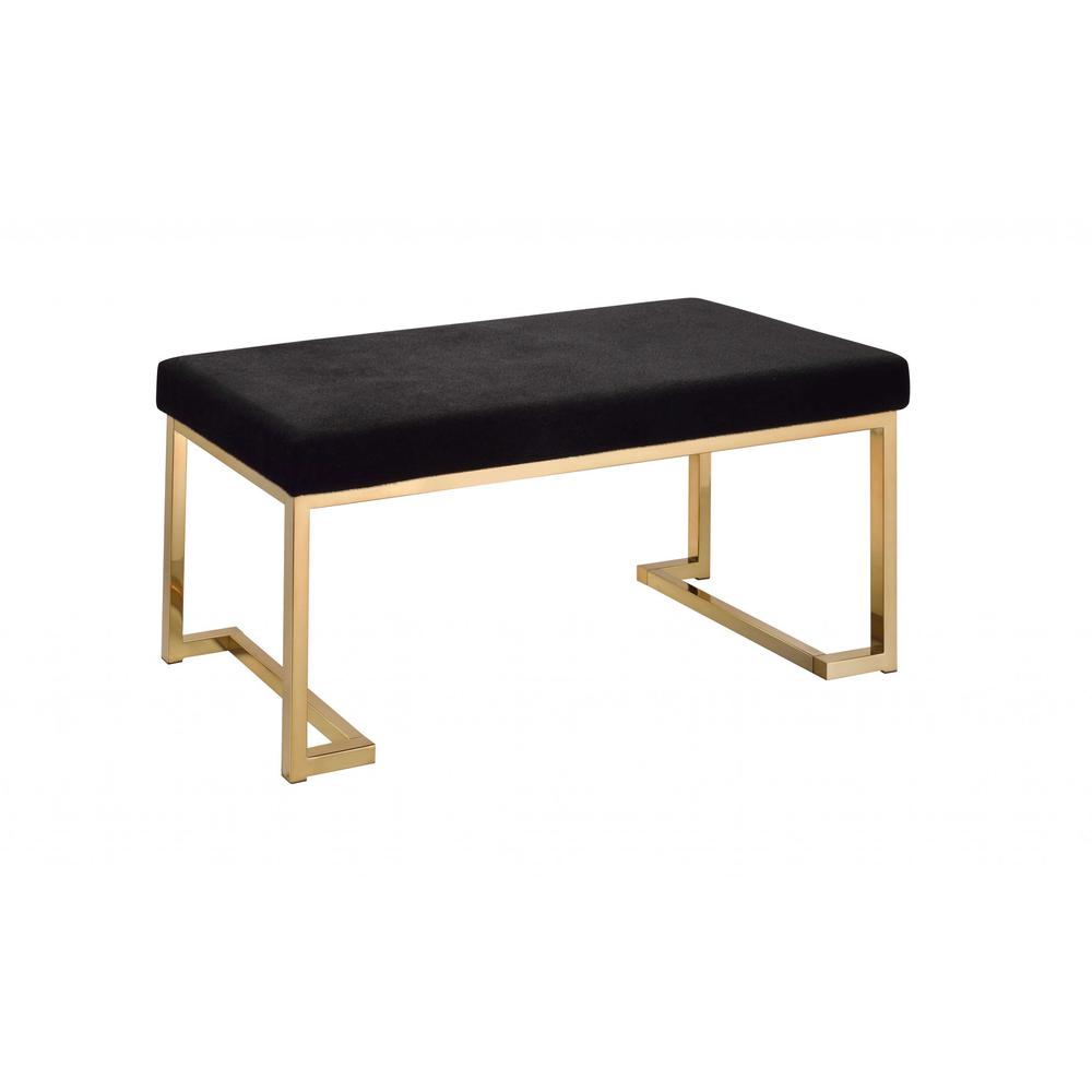 Modern Rectangular Black Padded Bench with Champagne Metal Base - 286427. Picture 3