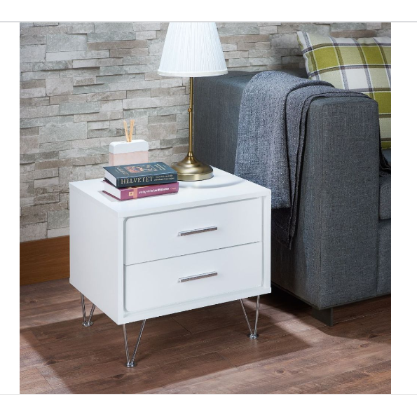 2 White Wooden Drawer Chrome Nightstand - 286439. Picture 9