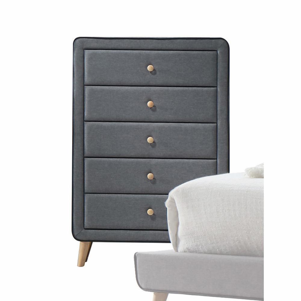 46" Light Gray Upholstery 5 Drawer Chest Dresser with light natural legs - 286556. Picture 2