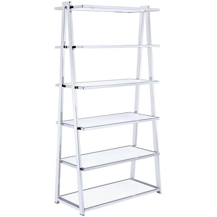 36" X 16" X 71" White High Gloss And Chrome Bookcase - 286630. Picture 4