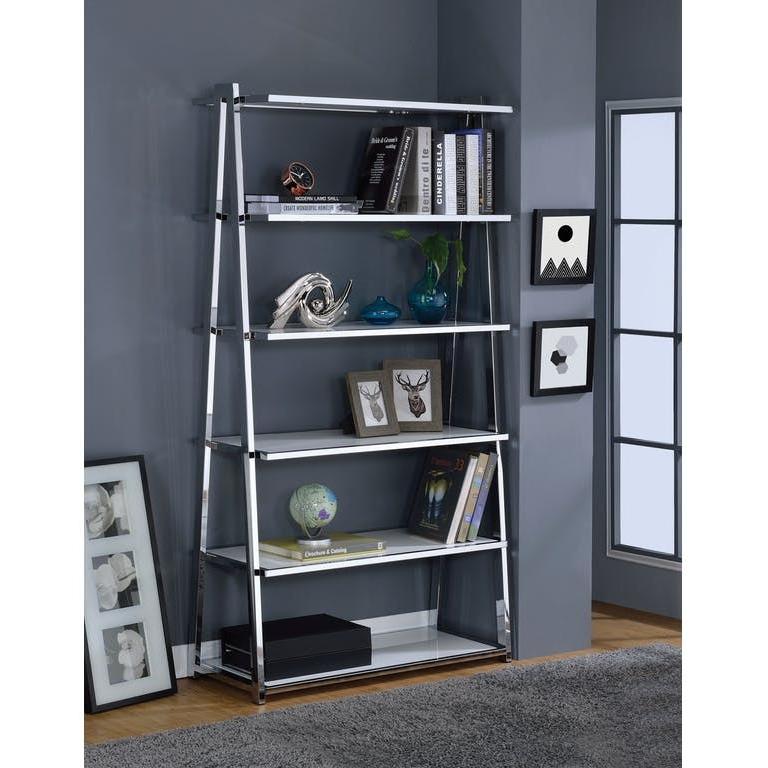 36" X 16" X 71" White High Gloss And Chrome Bookcase - 286630. Picture 6