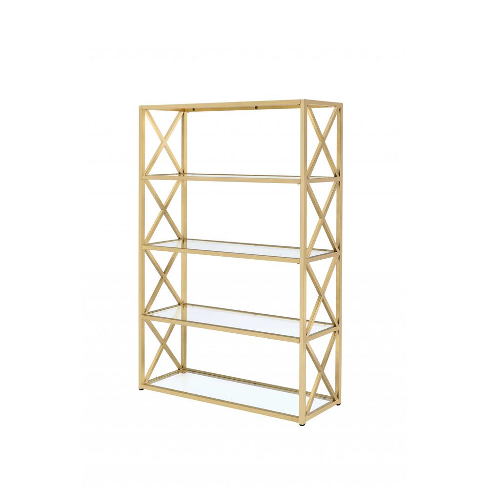 48" X 14" X 77" Clear Glass And Gold Bookcase - 286631. Picture 2
