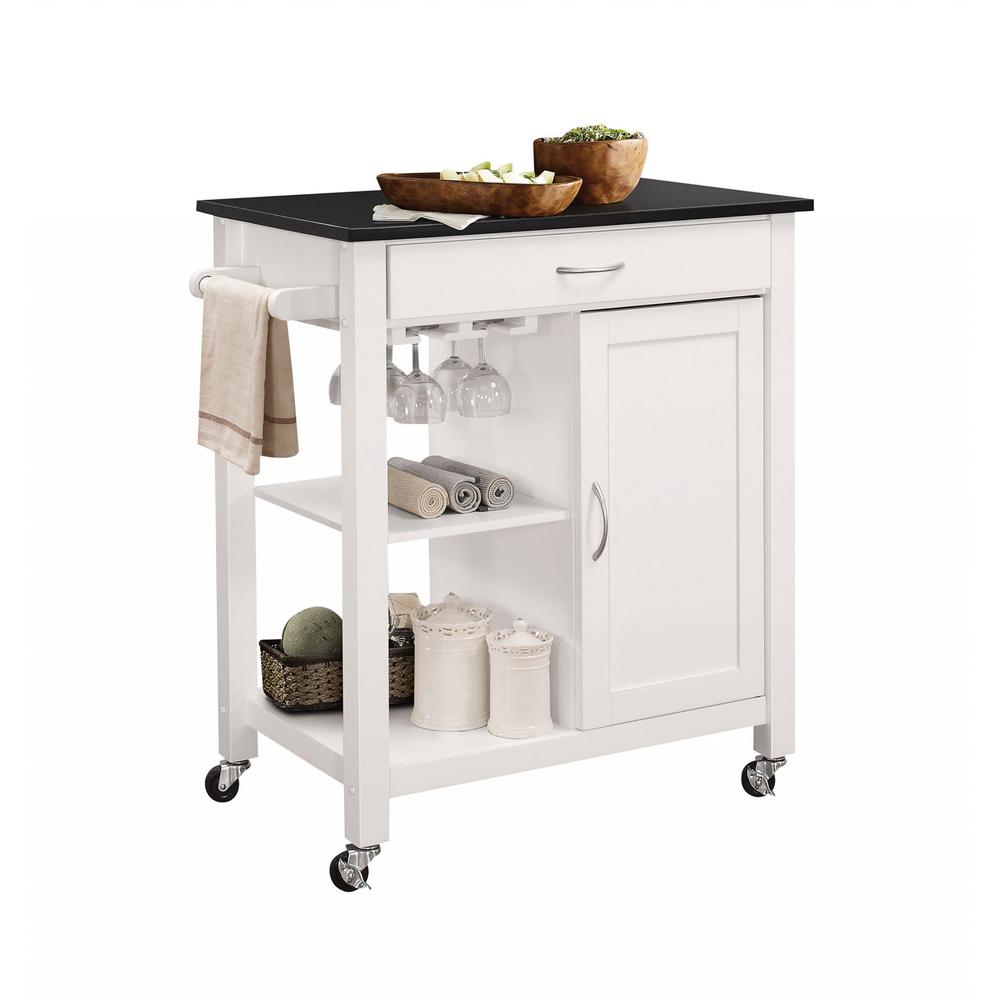 32" X 19" X 34" Black And White Rubber Wood Kitchen Cart - 286677. Picture 2