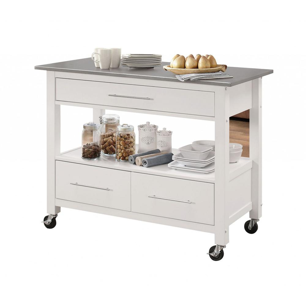 White and Stainless Rolling Kitchen Island or Bar Cart - 286679. Picture 9