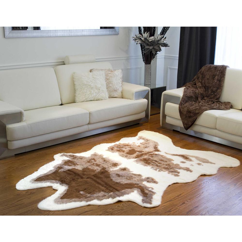 4' x 5' Faux Cow Hide Brown And Ivory Area Rug - 294243. Picture 6