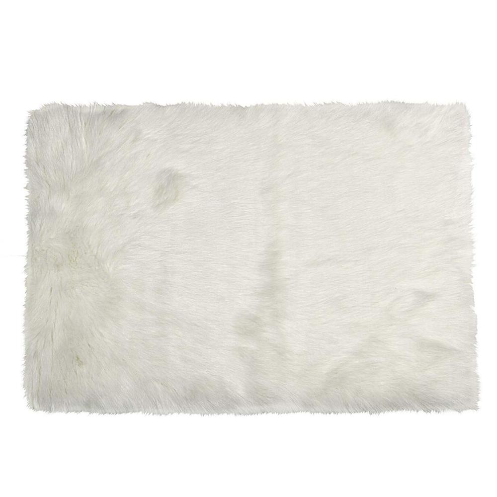 60" x 36" Off White Rectangular Faux Fur - Area Rug - 294254. Picture 5
